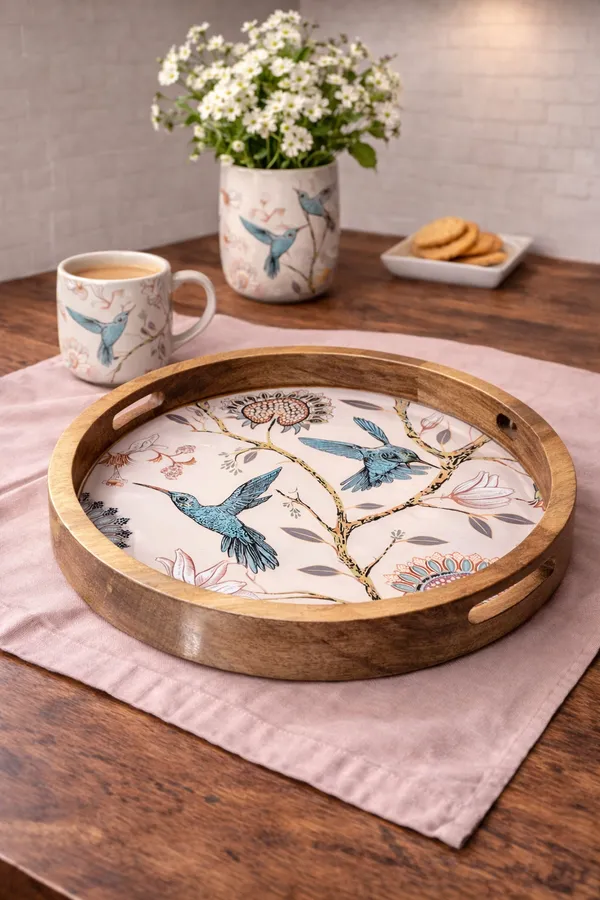 Multicolor_Wood_Nature_Hummingbird_Pink_Blossom_Floral_Serving_Tray_With_Handles