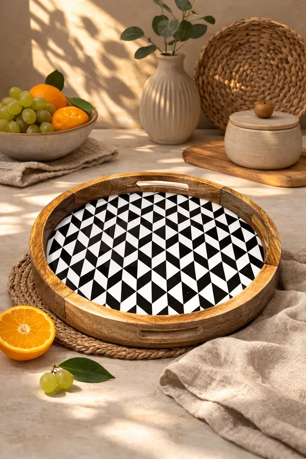Black_And_White_Wood_Modern_Geometric_Round_Serving_Tray_With_Handle