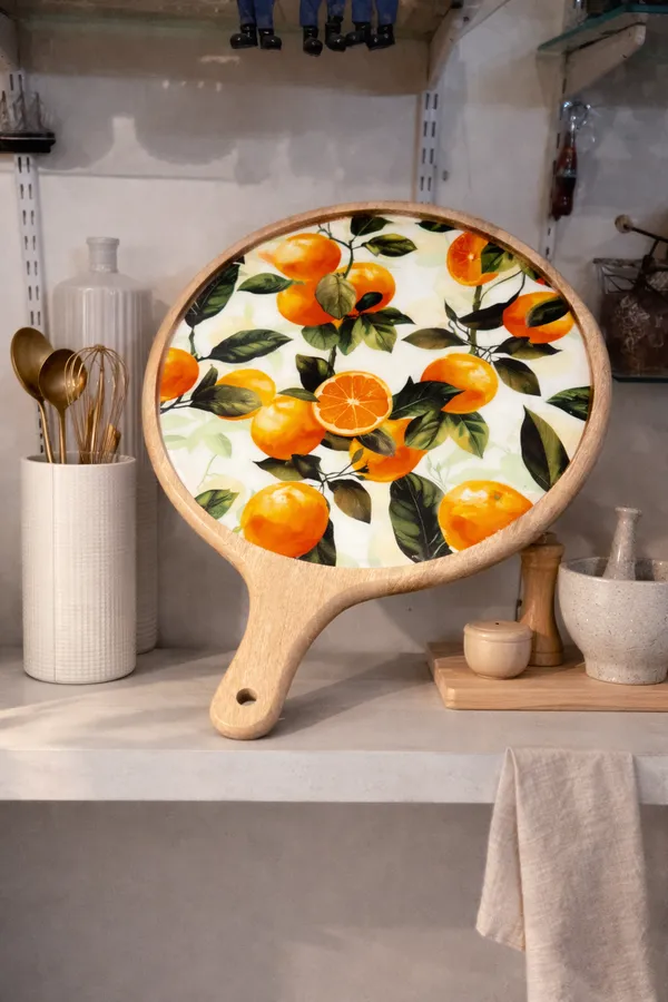 White_And_Orange_Wood_Botanical_Orange_Print_Round_Decorative_Serving_Tray