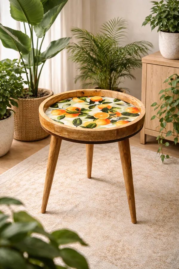 Multicolor_Mango_Wood_Botanical_Orange_Print_Round_Side_Table
