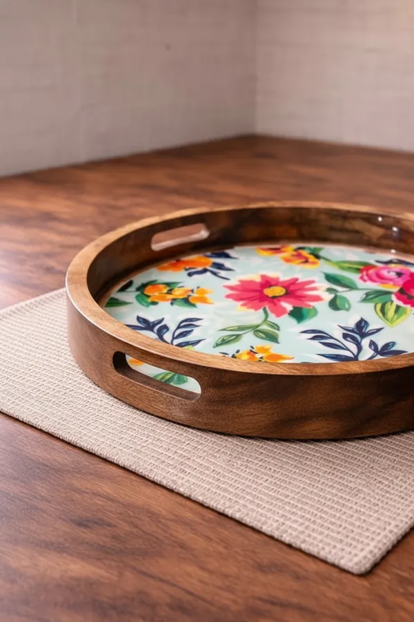 Multicolor_Wood_Floral_Resin_Art_Round_Serving_Tray