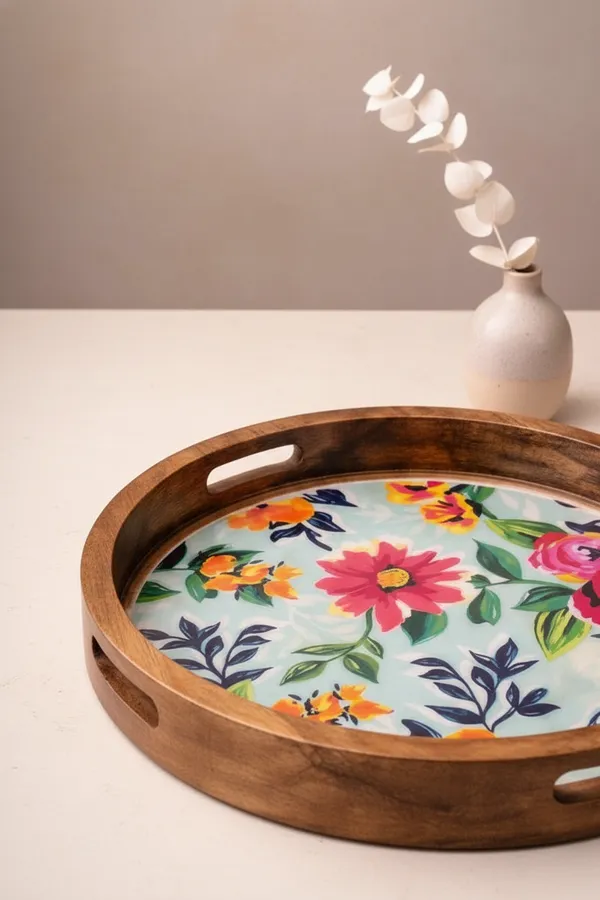 Multicolor_Wood_Floral_Resin_Art_Round_Serving_Tray