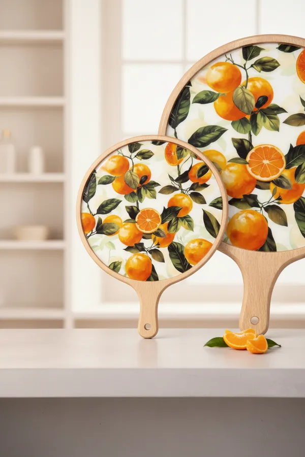White_And_Orange_Wood_Botanical_Orange_Print_Round_Decorative_Serving_Tray
