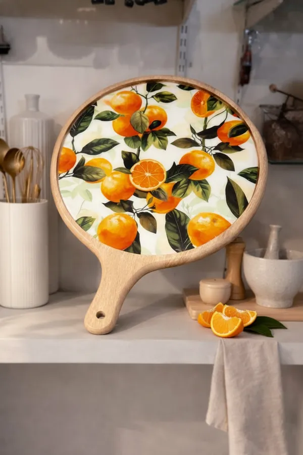 White_And_Orange_Wood_Botanical_Orange_Print_Round_Decorative_Serving_Tray