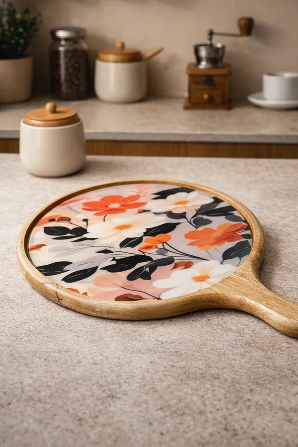 Multicolor_Wood_Orange_Floral_Print_Round_Serving_Board_With_Handle