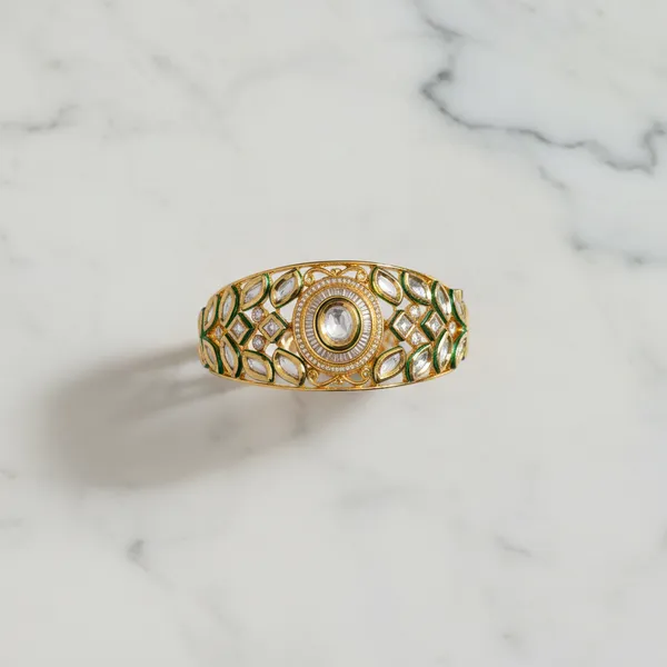 Gold_And_Clear_Toned_Regal_Kundan_Polki_Cuff_Bangle