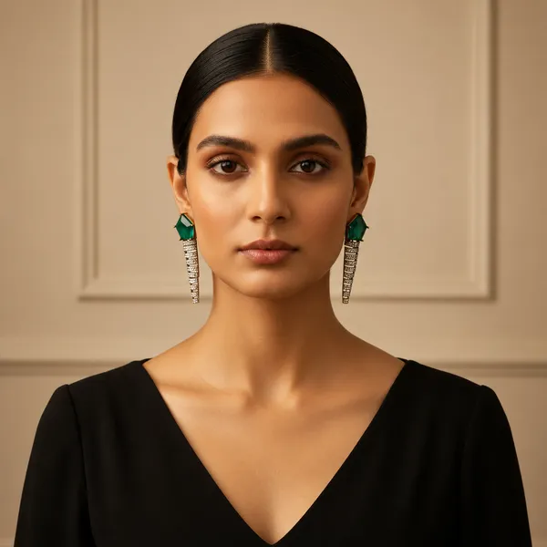 Emerald_Hue_Shield_And_Shimmering_Tapered_Statement_Earrings