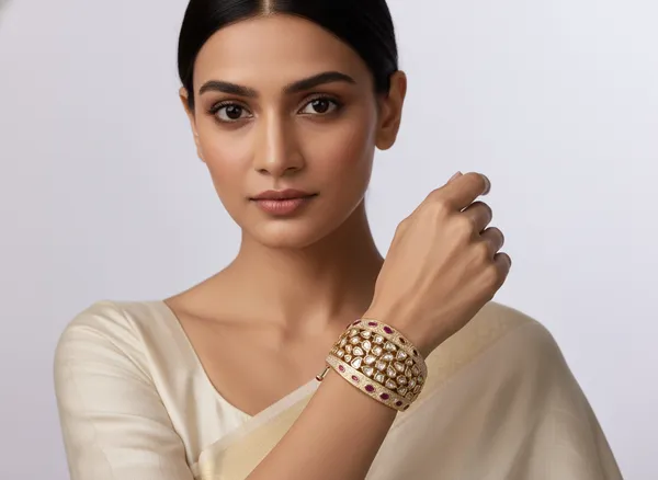 Gold_And_Red_Majestic_Polki_And_Tourmaline_Bangle