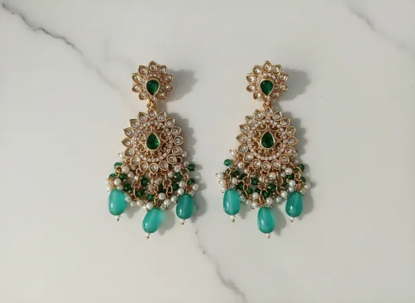 Emerald_Radiance_Traditional_Gold_Plated_Chandelier_Earrings