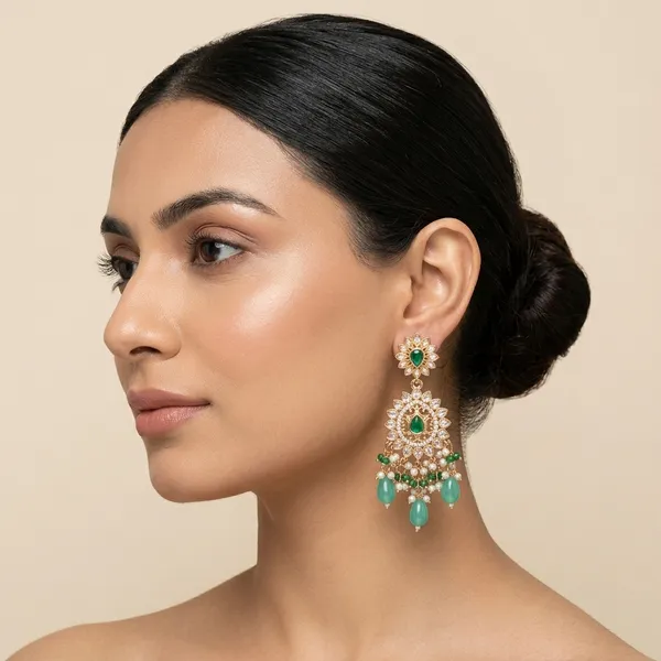 Emerald_Radiance_Traditional_Gold_Plated_Chandelier_Earrings