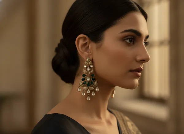 Emerald_Elegance_Ornate_Gold_Tone_Foliage_Drop_Earrings