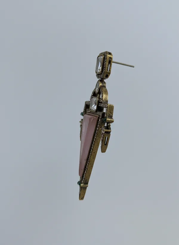 Art_Deco_Inspired_Rose_Quartz_And_Emerald_Statement_Danglers