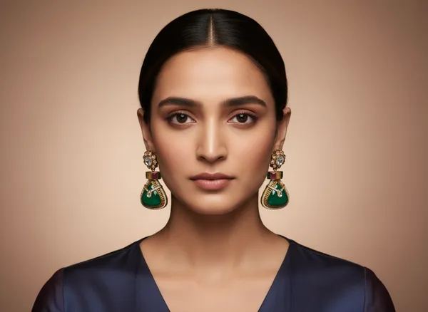 Regal_Emerald_And_Gold_Toned_Drop_Earrings_With_Sparkling_Accents
