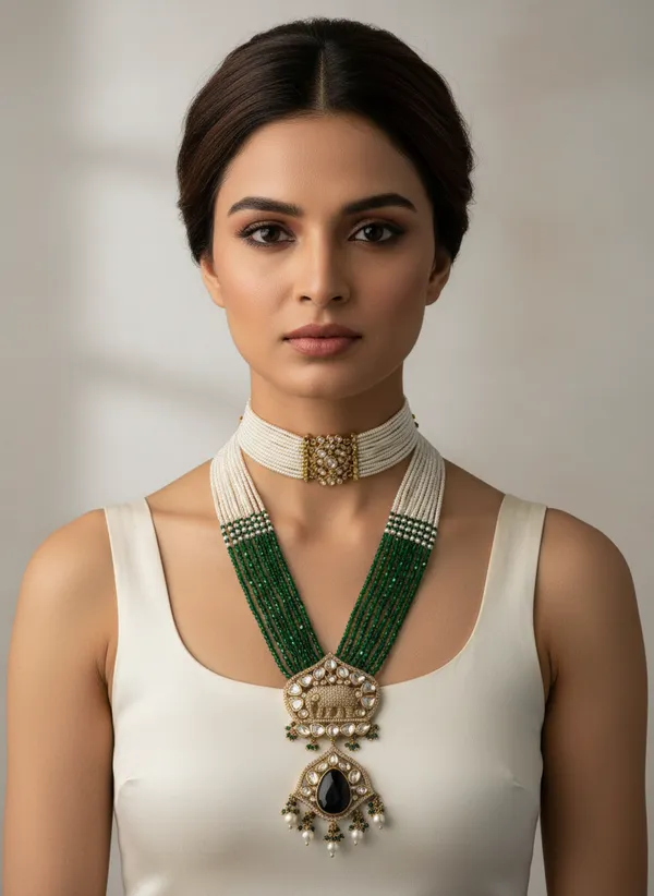 Regal_Elephant_Motif_Kundan_And_Emerald_Green_Beaded_Rani_Haar