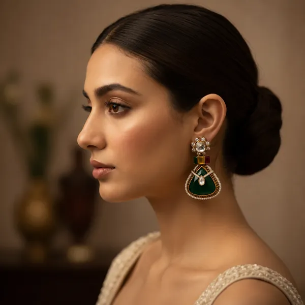 Regal_Emerald_And_Gold_Toned_Drop_Earrings_With_Sparkling_Accents