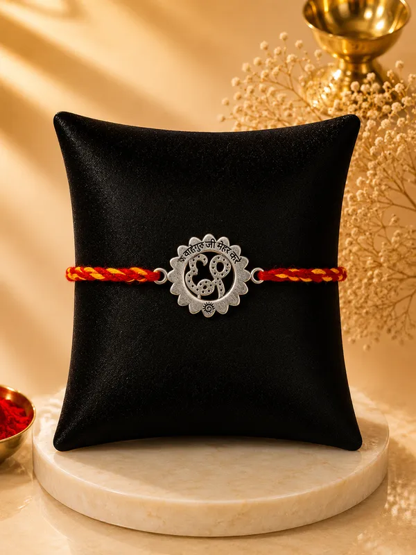 Divine_Ek_Onkar_Rakhi_(Sterling_Silver_925)_In_Auspicious_Kalawa_thread
