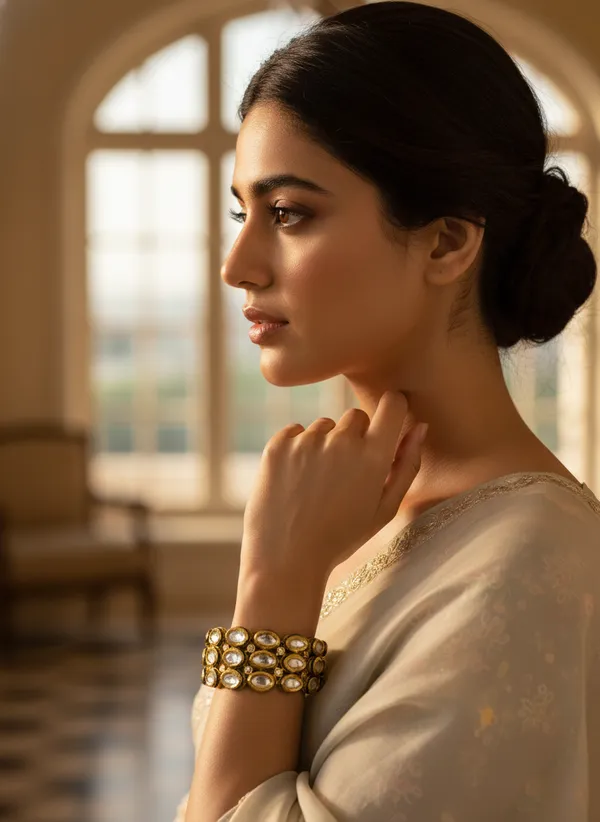 Gold_And_Clear_Toned_Exquisite_Kundan_And_Cz_Half-Top_Bracelet
