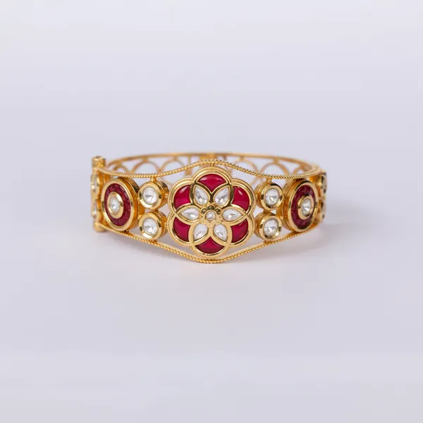 Gold_And_Red_Regal_Kundan_Tourmaline_Floral_Bangle