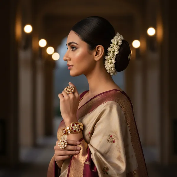 Gold_And_Red_Regal_Kundan_Tourmaline_Floral_Bangle