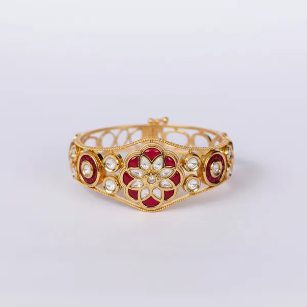 Gold_And_Red_Regal_Kundan_Tourmaline_Floral_Bangle