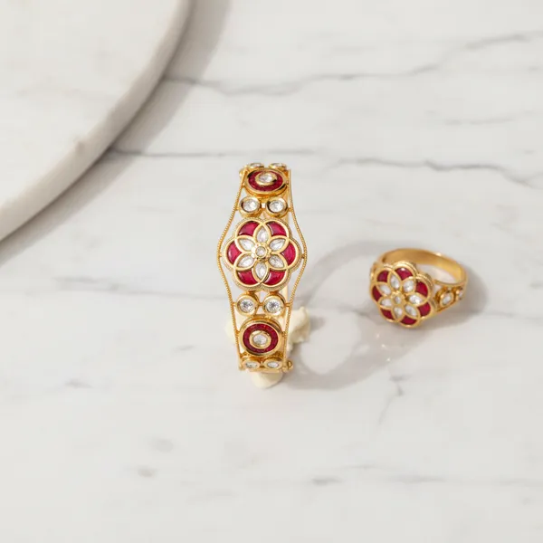 Gold_And_Red_Regal_Kundan_Tourmaline_Floral_Bangle