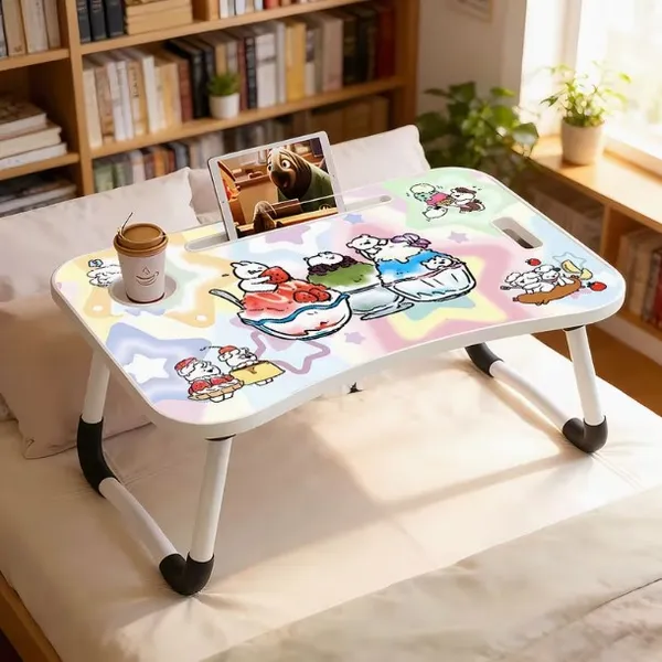 Foldable_Laptop_Bed_Table_With_Cup_Holder_And_Tablet_Slot_-_Cute_Character_Design