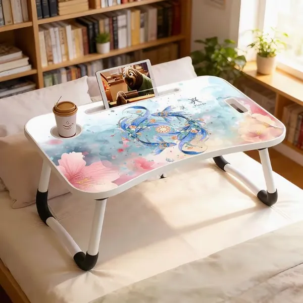 Portable_Laptop_Bed_Table_With_Tablet_Holder_And_Foldable_Legs_-_Watercolor_Dragon_Design