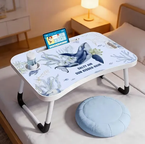 Portable_Lap_Desk_With_Foldable_Legs_-_Ocean_Theme_Bed_Table_With_Cup_Holder_&_Tablet_Slot_(60Cm)