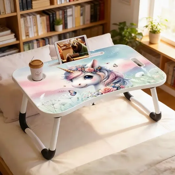 Unicorn_Printed_Foldable_Laptop_Table_With_Cup_Holder_And_Tablet_Slot