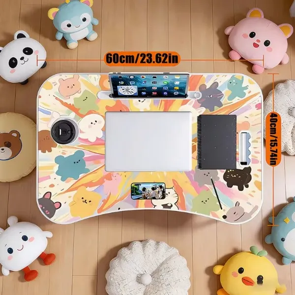 Portable_Foldable_Laptop_Bed_Table_With_Cup_Holder_And_Tablet_Slot_-_Cute_Animal_Print_Design