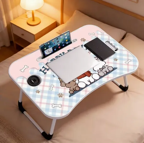 Happy_Days_Cartoon_Dog_Foldable_Laptop_Bed_Table_With_Cup_Holder_And_Phone_Slot