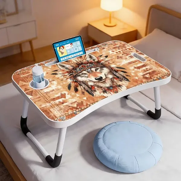 Foldable_Laptop_Table_With_Wolf_Design_And_Tablet_Holder