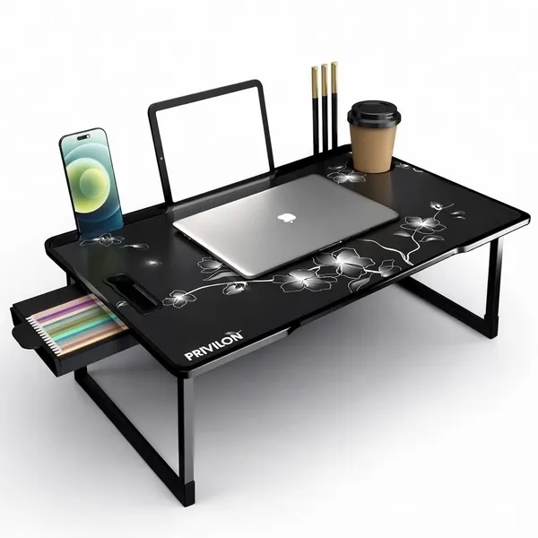 Portable_Foldable_Laptop_Study_Table_With_Phone_&_Cup_Holder_-_Black_Floral_Design