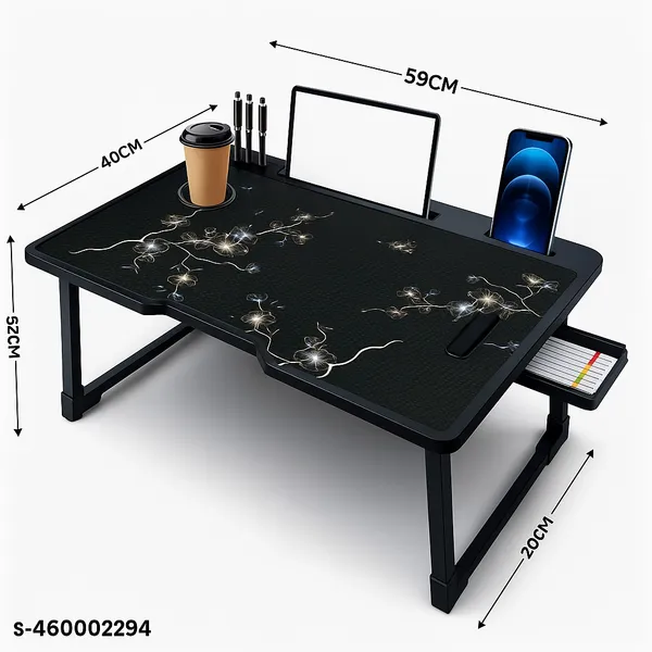 Pavilon_Portable_Foldable_Laptop_Bed_Table_With_Drawer_&_Cup_Holder_-_Black_Floral_Design_(59X40Cm)