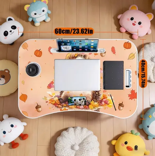 Portable_Laptop_Desk_With_Hedgehog_Design_-_Foldable_Bed_Table_With_Cup_Holder_And_Tablet_Slot