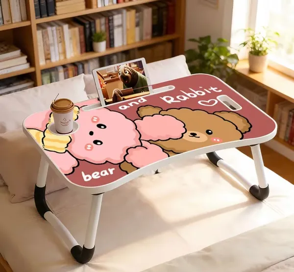 Foldable_Laptop_Table_With_Cute_Bear_And_Rabbit_Design