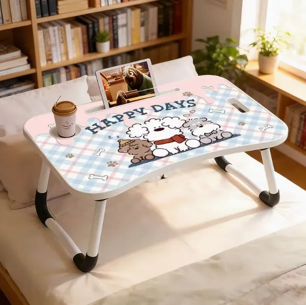Happy_Days_Cartoon_Dog_Foldable_Laptop_Bed_Table_With_Cup_Holder_And_Phone_Slot