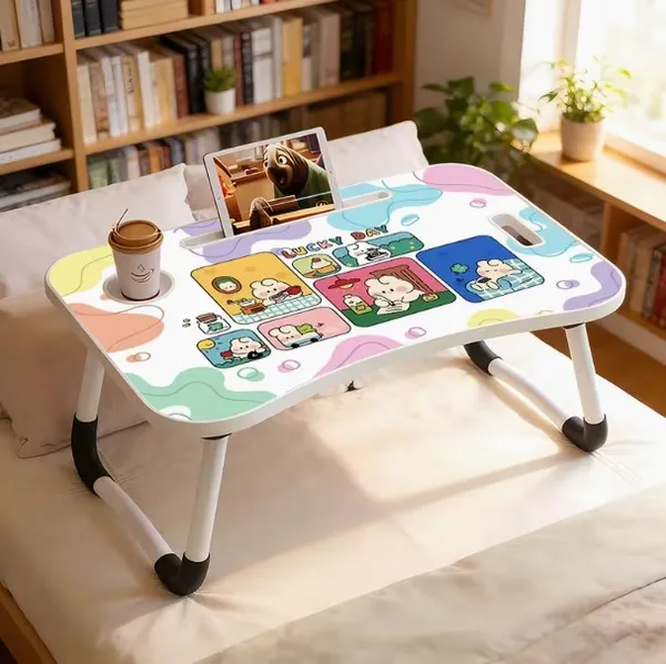 Portable_Foldable_Laptop_Bed_Table_With_Tablet_Holder_And_Cup_Slot_-_Colorful_Cartoon_Design