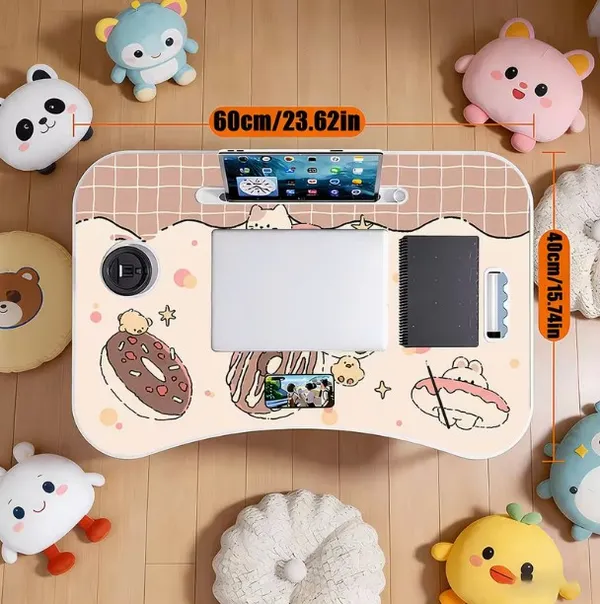 Cute_Cartoon_Doughnut_Laptop_Bed_Table_With_Phone_And_Cup_Holder