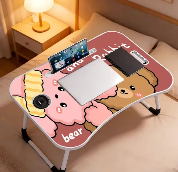 Foldable_Laptop_Table_With_Cute_Bear_And_Rabbit_Design