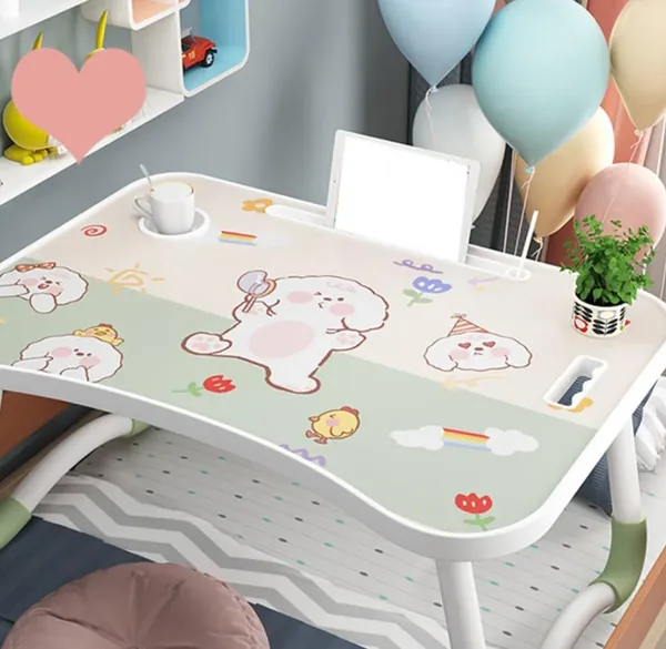 Portable_Foldable_Laptop_Bed_Table_With_Drawer_And_Cup_Holder_-_Cute_Animal_Print_Design