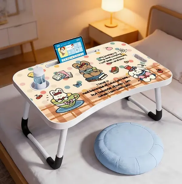 Cute_Kawaii_Foldable_Laptop_Bed_Table_With_Cup_Holder_And_Phone_Stand
