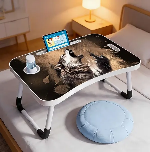 Portable_Laptop_Bed_Table_With_Wolf_Print_Design_-_Foldable_Lap_Desk_With_Cup_Holder_&_Phone_Slot