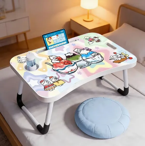 Foldable_Laptop_Bed_Table_With_Cup_Holder_And_Tablet_Slot_-_Cute_Character_Design