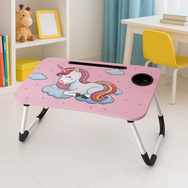 Pink_Unicorn_Foldable_Laptop_Bed_Table_With_Cup_Holder