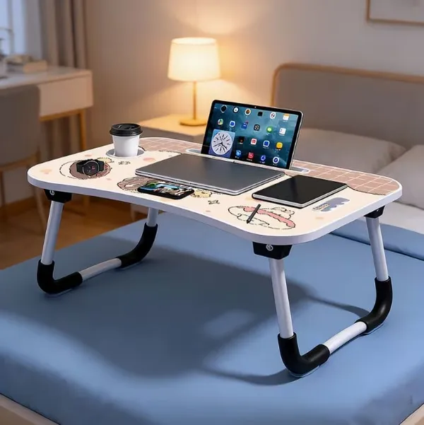 Cute_Cartoon_Doughnut_Laptop_Bed_Table_With_Phone_And_Cup_Holder