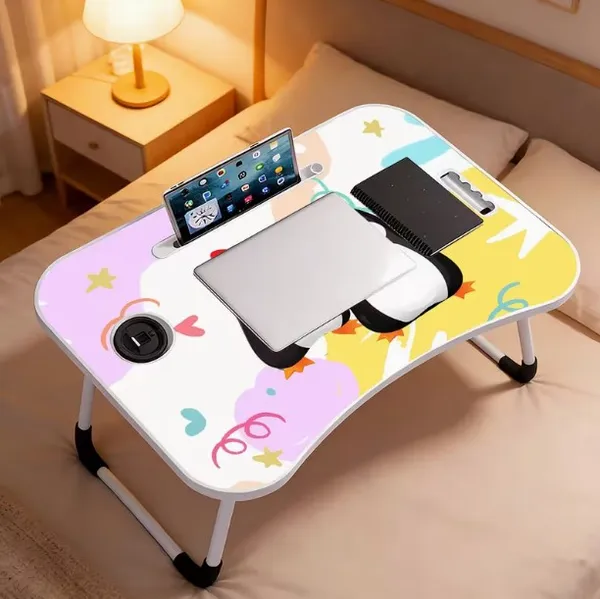 Penguin_Cartoon_Folding_Laptop_Bed_Table_With_Cup_Holder_And_Tablet_Slot