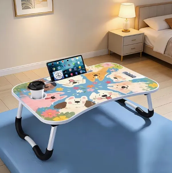 Foldable_Lap_Desk_With_Cute_Dog_Print_Design_And_Cup_Holder