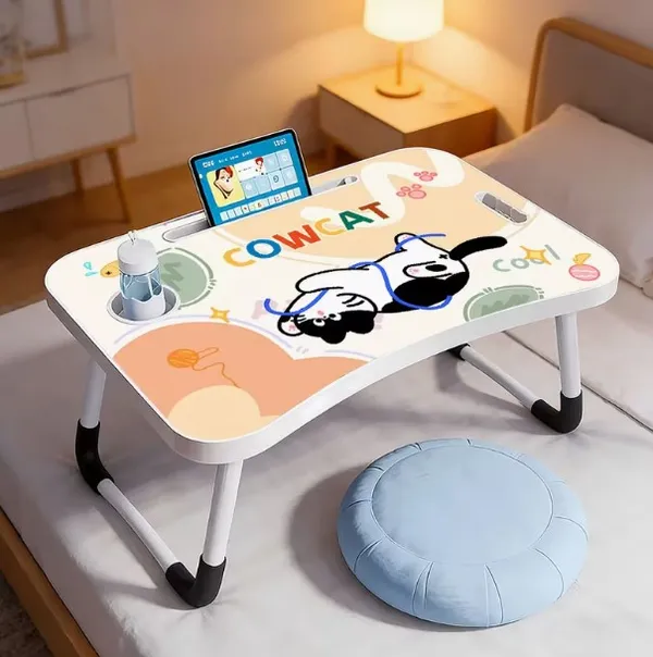 Portable_Folding_Laptop_Table_With_Cup_Holder_And_Phone_Slot_–_Cow_Cat_Design