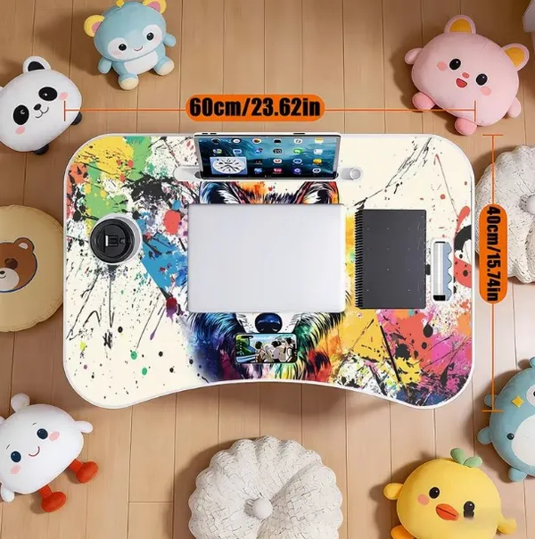 Colorful_Wolf_Art_Foldable_Laptop_Bed_Table_With_Cup_Holder_And_Tablet_Slot